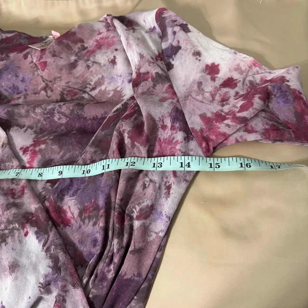 Sweet Pea Babydoll Top Women’s M V-Neck Purple Mesh Floral Faux Wrap Vintage Y2K - Picture 6 of 8